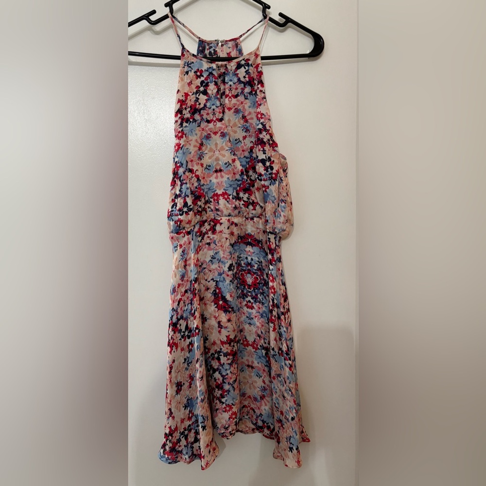 Parker Women Floral Print Halter Neck Silk Mini Dress Size XS Party Wedding